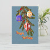 Elegant Christmas Ornaments on Pine Branch シーズンカード (スタンド正面)