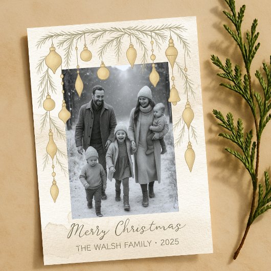 Elegant Christmas Ornaments Watercolor Photo  シーズンカード