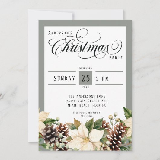 Elegant Christmas Party Gingham Invitation 招待状 (正面)