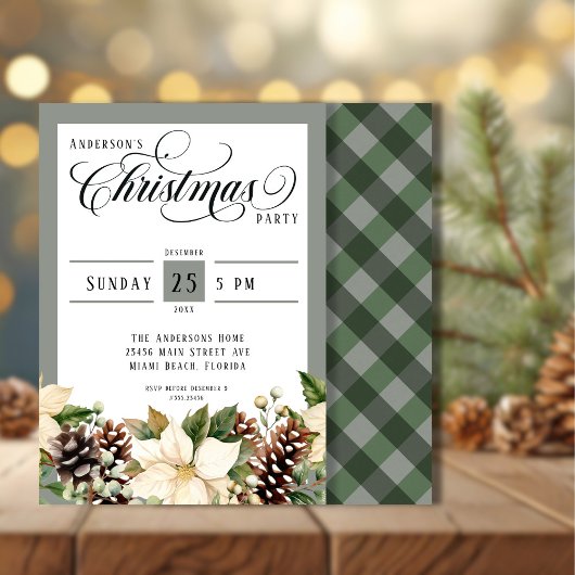 Elegant Christmas Party Gingham Invitation 招待状