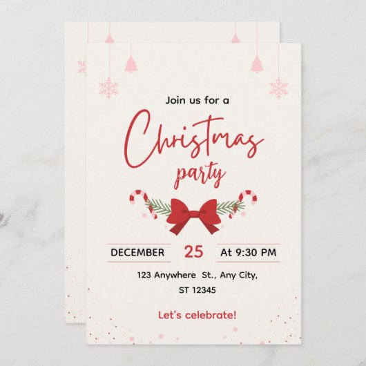 Elegant Christmas Party Invitation 招待状 (正面/裏面)