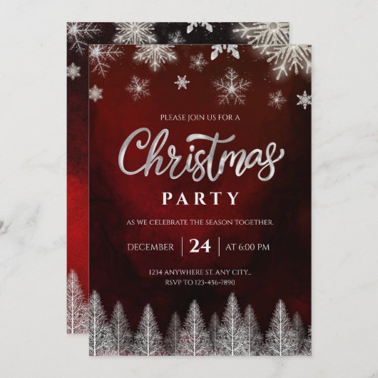 Elegant Christmas Party Invitation 招待状 (正面/裏面)