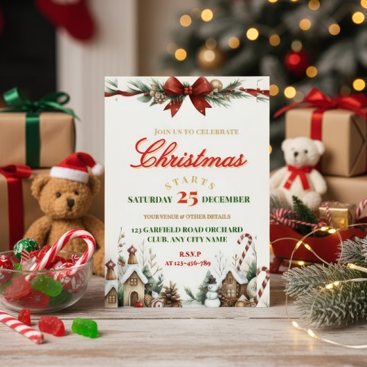 Elegant Christmas Party Invitation 箔招待状