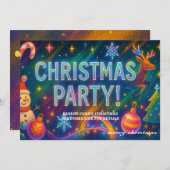 Elegant Christmas Party Invitation - Holographic! シーズンカード (正面/裏面)