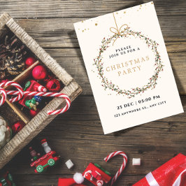Elegant Christmas Party Invitation with Wreath  招待状