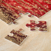 Elegant Christmas Party Sparkling Trees Red ジグソーパズル (側面)