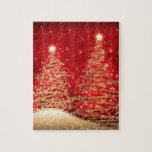 Elegant Christmas Party Sparkling Trees Red  ジグソーパズル<br><div class="desc">Elegant Christmas puzzle template with sparkling Christmas Trees on red. Impress your friends with this sophisticated and elegant puzzle design. Fully customizable!</div>