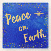 Elegant Christmas Peace On Earth Gold Stars  ガラスコースター (正面)