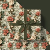 Elegant Christmas Peach and Cream Floral Gift ラッピングペーパーシート
