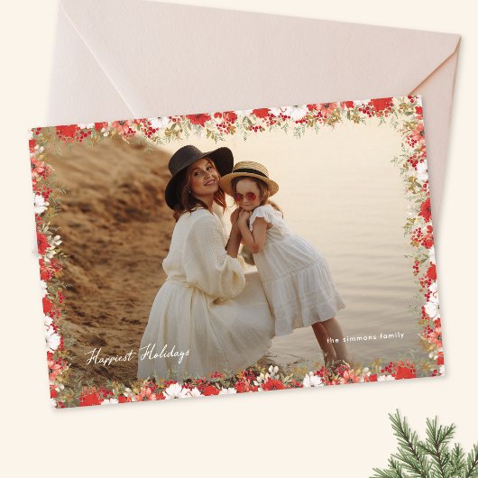 elegant christmas photo floral frame happiest シーズンカード