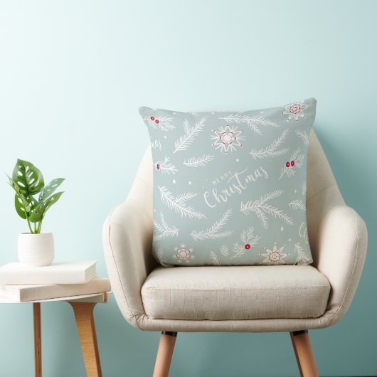 Elegant Christmas Pillow with Pine & Script クッション (椅子)