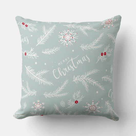 Elegant Christmas Pillow with Pine & Script クッション (正面)