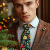 Elegant Christmas Pine and Poinsettia Botanical ネクタイ