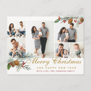 Elegant Christmas Pine Cones 6 Photo Greeting ポストカード