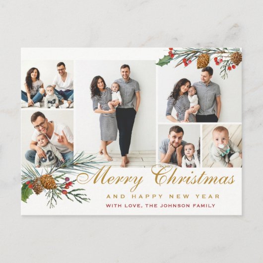 Elegant Christmas Pine Cones 6 Photo Greeting ポストカード (正面)