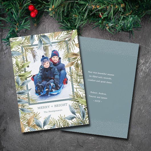 Elegant Christmas Pines Photo Holiday Card シーズンカード