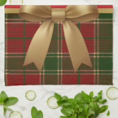 Elegant Christmas Plaid Collection with Gold Bow キッチンタオル (折り畳み)