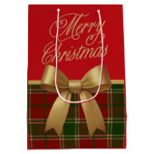 Elegant Christmas Plaid Gift Bag with Gold Bow ミディアムペーパーバッグ (裏面)
