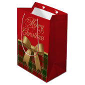 Elegant Christmas Plaid Gift Bag with Gold Bow ミディアムペーパーバッグ (裏面アングル)