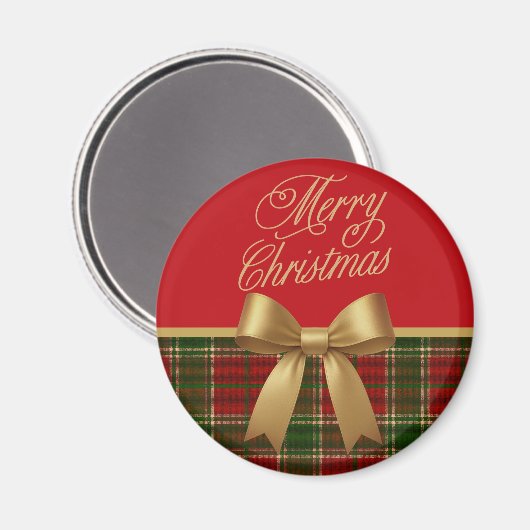 Elegant Christmas Plaid Magnet with Gold Bow マグネット (正面/裏面)