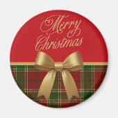 Elegant Christmas Plaid Magnet with Gold Bow マグネット (正面)