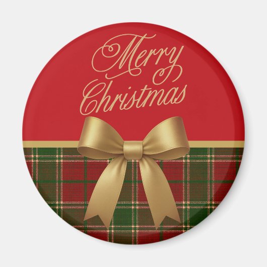 Elegant Christmas Plaid Magnet with Gold Bow マグネット (正面)