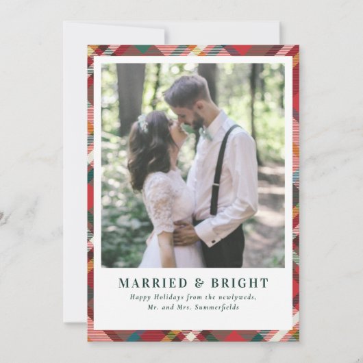 Elegant Christmas Plaid Married and Bright Photo シーズンカード (正面)