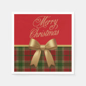 Elegant Christmas Plaid Napkin with Gold Bow スタンダードカクテルナプキン (正面)