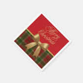 Elegant Christmas Plaid Napkin with Gold Bow スタンダードカクテルナプキン (角)