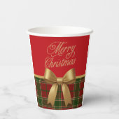 Elegant Christmas Plaid Paper Cup with Gold Bow 紙コップ (裏面)