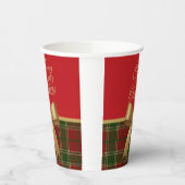Elegant Christmas Plaid Paper Cup with Gold Bow 紙コップ (左)