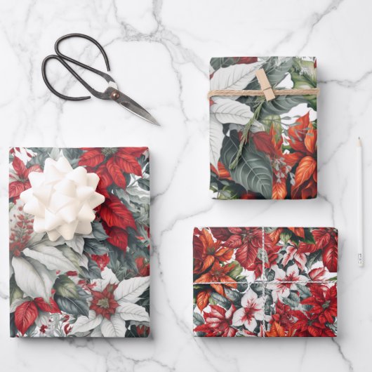 Elegant Christmas Pointsettias  ラッピングペーパーシート (正面)