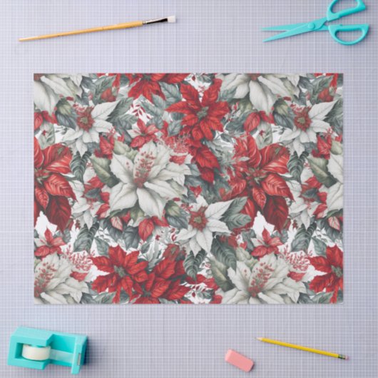 Elegant Christmas Pointsettias  薄葉紙 (クラフト)