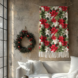 Elegant Christmas red and white poinsettia Holiday フリースブランケット