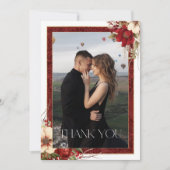 Elegant Christmas Red Damask Floral サンキューカード (正面)