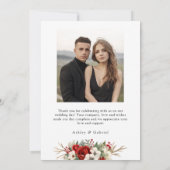 Elegant Christmas Red Damask Floral サンキューカード (裏面)