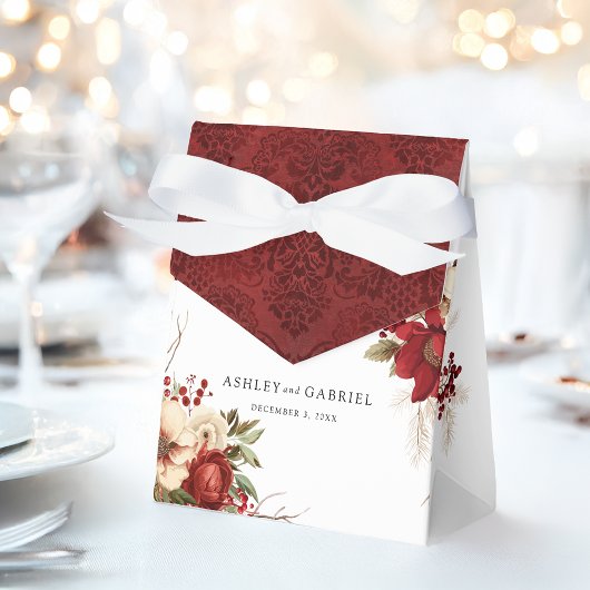 Elegant Christmas Red Damask Floral フェイバーボックス