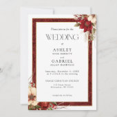 Elegant Christmas Red Damask Floral 招待状 (正面)