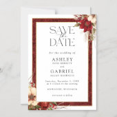 Elegant Christmas Red Damask Floral Save the Date マグネット招待状 (正面)