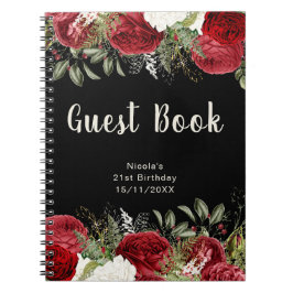 Elegant Christmas Red Flowers Birthday Guest Book ノートブック
