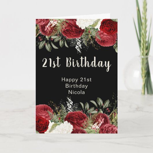 Elegant Christmas Red Flowers Birthday Party カード (正面)