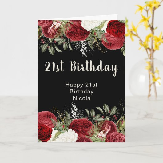 Elegant Christmas Red Flowers Birthday Party カード (黄色い花)