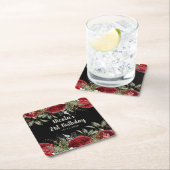 Elegant Christmas Red Flowers Birthday Party スクエアペーパーコースター (インサイチュ)