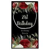 Elegant Christmas Red Flowers Birthday Party スモールペーパーバッグ (裏面)