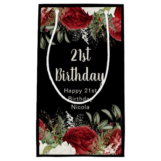 Elegant Christmas Red Flowers Birthday Party スモールペーパーバッグ (正面)