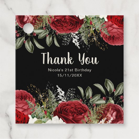 Elegant Christmas Red Flowers Birthday Party フェイバータグ (正面)