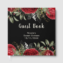 Elegant Christmas Red Flowers Sweet Sixteen ゲストブック