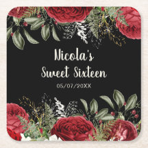 Elegant Christmas Red Flowers Sweet Sixteen