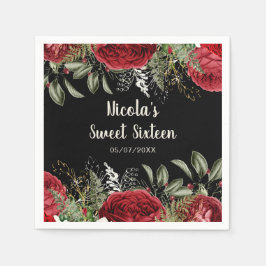 Elegant Christmas Red Flowers Sweet Sixteen スタンダードカクテルナプキン