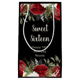 Elegant Christmas Red Flowers Sweet Sixteen スモールペーパーバッグ
